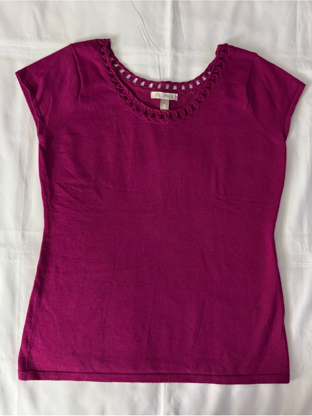 Roz & Ali Sleeveless Magenta Shirt w/ Neckline Detail
